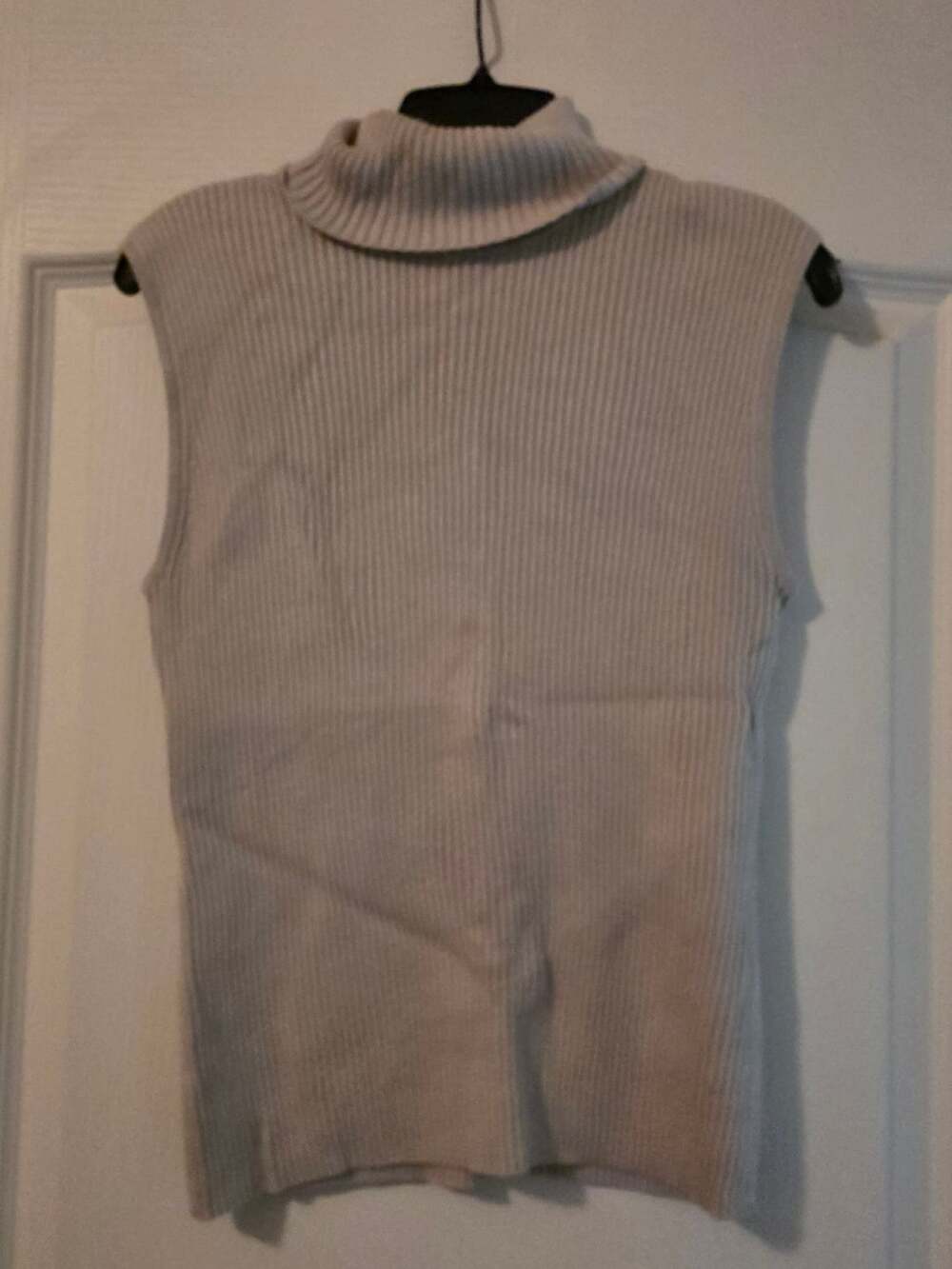 Chico's Ribbed Knit Sleeveless Turtleneck Sweater Beige Size 3 XL